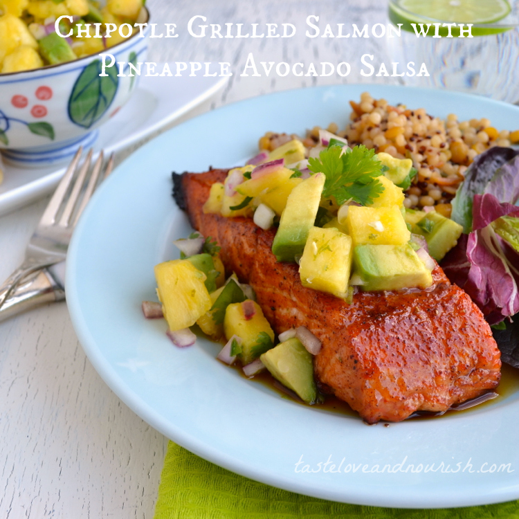 Chipotle Grilled Salmon with Pineapple Avocado Salsa