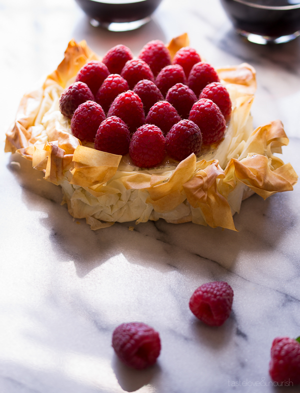 Brie Phyllo Torte with Fresh Raspberries - Taste Love and Nourish