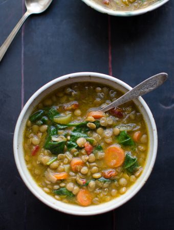 This Lentil Soup is amazing! It's made with sun dried tomatoes, a bit of white wine and lots of veggies. | @tasteLUVnourish