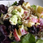 Curried Chicken Waldorf Salad - bites of chicken with crisp apples, celery and walnuts and sweet golden raisins in a light dressing. | @tasteLUVnourish on TasteLoveAndNourish.com