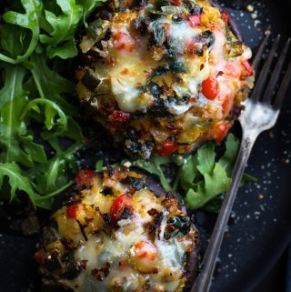 This may be the most delicious Vegetable Stuffed Portabella Mushrooms recipe! Healthy, easy and incredibly tasty! A Taste Love & Nourish reader favorite! #vegetarian #vegetable #stuffedmushrooms #stuffedportabellas #stuffedportobellos #veganoptions #glutenfreeoptions #easydinner