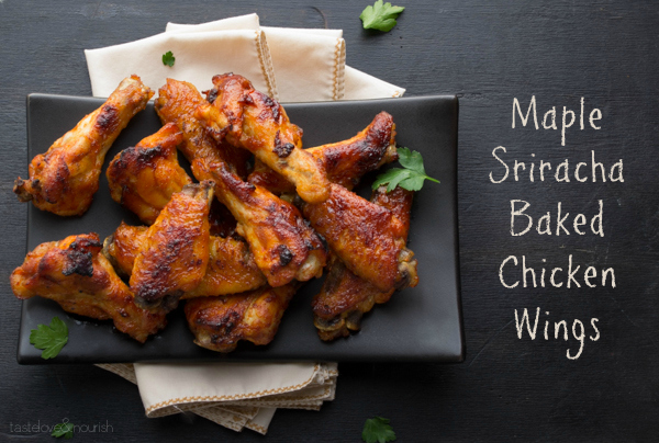 Maple Sriracha Baked Chicken Wings - these sweet and spicy wings are baked...a much less guilty version of wings! | @tasteLUVnourish