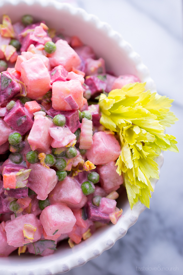 Beet and Potato Salad (Salade Russe) - This light, fresh version of a potato salad is colorful and so delicious! | @tasteLUVnourish on www.tasteloveandnourish.com
