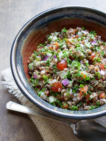 This Red Quinoa Tabbouleh may be the most delicious tabbouleh recipe I've made! It packs up perfectly for lunch or makes a great side-dish! | @tasteLUVnourish