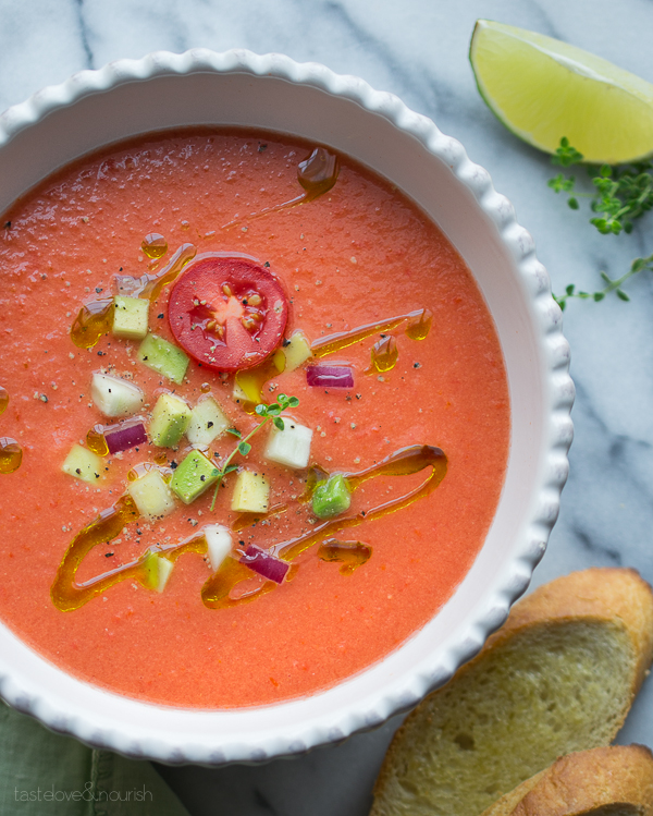 Gazpacho | @tasteLUVnourish | #gazpacho #tomatoes #avocado #cucmber #healthy #vegan #vegetarian #soup