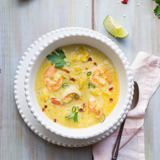 Thai Coconut Shrimp Soup - fresh, lightened up, with a perfect balance of flavors. This delicious recipe is the best I've made! | @tasteLUVnourish #thai #coconut #shrimp #soup #glutenfree #keto #ketolife #fitmeals #tasteloveandnourish