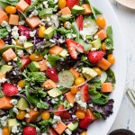 This Strawberry Papaya Salad is loaded with amazing flavors! I love the sweetness from the fruit balanced with the tanginess of the dressing and blue cheese. The added sumac to the lemony vinaigrette enhances the flavors so much. From @tasteLUVnourish on TasteLoveAndNourish.com