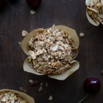 Cherry Crunch Blender Muffins - without any flour, you can whip these crunchy topped muffins up in minutes in your blender! Loaded with sweet, fresh cherries, these are amazing! | @tasteLUVnourish on TasteLoveAndNourish.com
