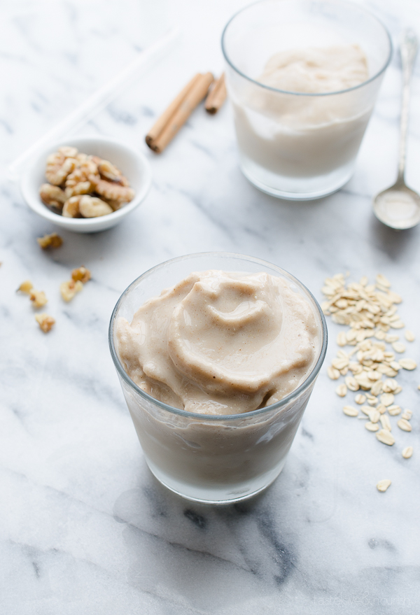 Banana Bread Smoothie - thick, frosty and so delicious! Tastes like banana bread in a glass! {Naturally vegan, gluten-free, without added sugar} | TasteLoveAndNourish.com @tasteLUVnourish