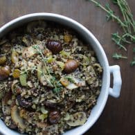 Quinoa and Chestnut Stuffing - this quinoa stuffing with sweet roasted chestnuts and golden raisins is such a delicious alternative to traditional stuffing! | @tasteLUVnourish on TasteLoveAndNourish.com