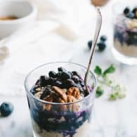Blueberry Pie Overnight Oats - this simple, make-ahead breakfast tastes like dessert, except these oats are packed with plant protein, fiber, antioxidants and made without any refined sugars! Deliciously vegan and gluten-free! From @tasteLUVnourish