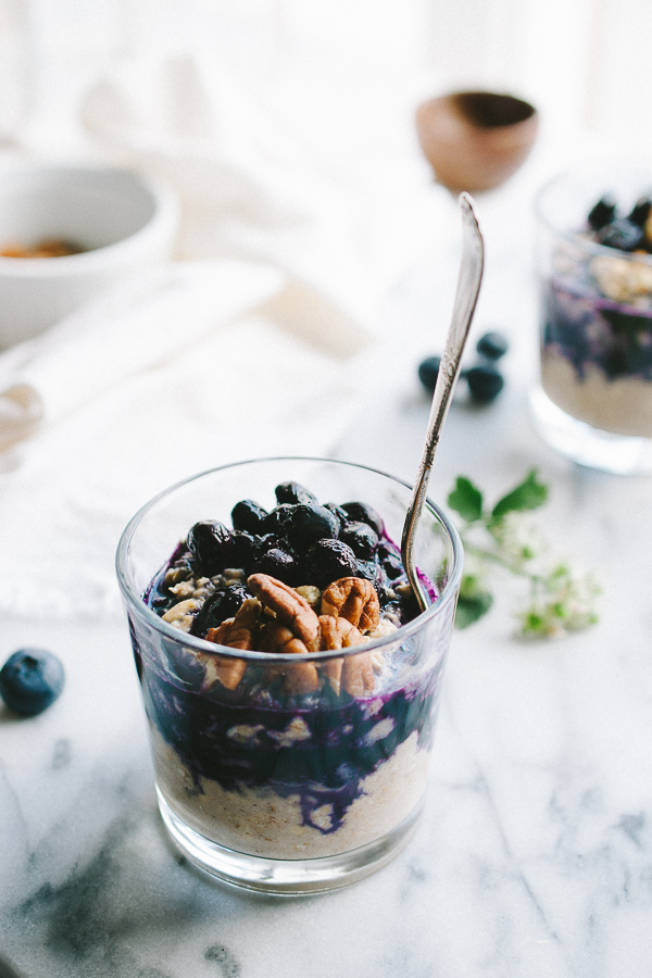 Blueberry Pie Overnight Oats - this simple, make-ahead breakfast tastes like dessert, except these oats are packed with plant protein, fiber, antioxidants and made without any refined sugars! Deliciously vegan and gluten-free! From @tasteLUVnourish