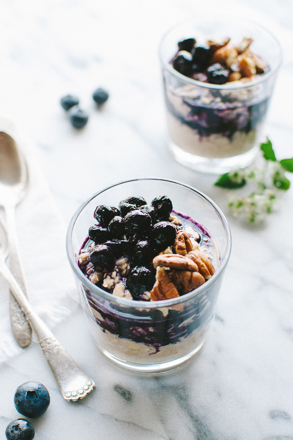 Blueberry Pie Overnight Oats - this simple, make-ahead breakfast tastes like dessert, except these oats are packed with plant protein, fiber, antioxidants and made without any refined sugars! Deliciously vegan and gluten-free! From @tasteLUVnourish