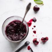 With just three simple ingredients and a little bit of time, you can have a jar of this easy cherry jam in the fridge.  You'll love it over your morning yogurt, on a buttery slice of toast or even over ice cream. Simple, vegan and made without refined sugar. From @tasteLUVnourish