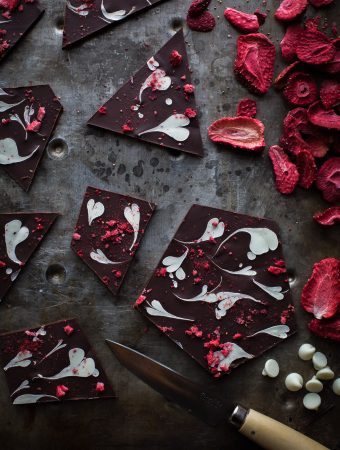 This Sweetheart Chocolate Bark could not be simpler to make. The heart swirls are so much fun! You'll love my easy oven method of melting chocolate! From @tasteLUVnourish