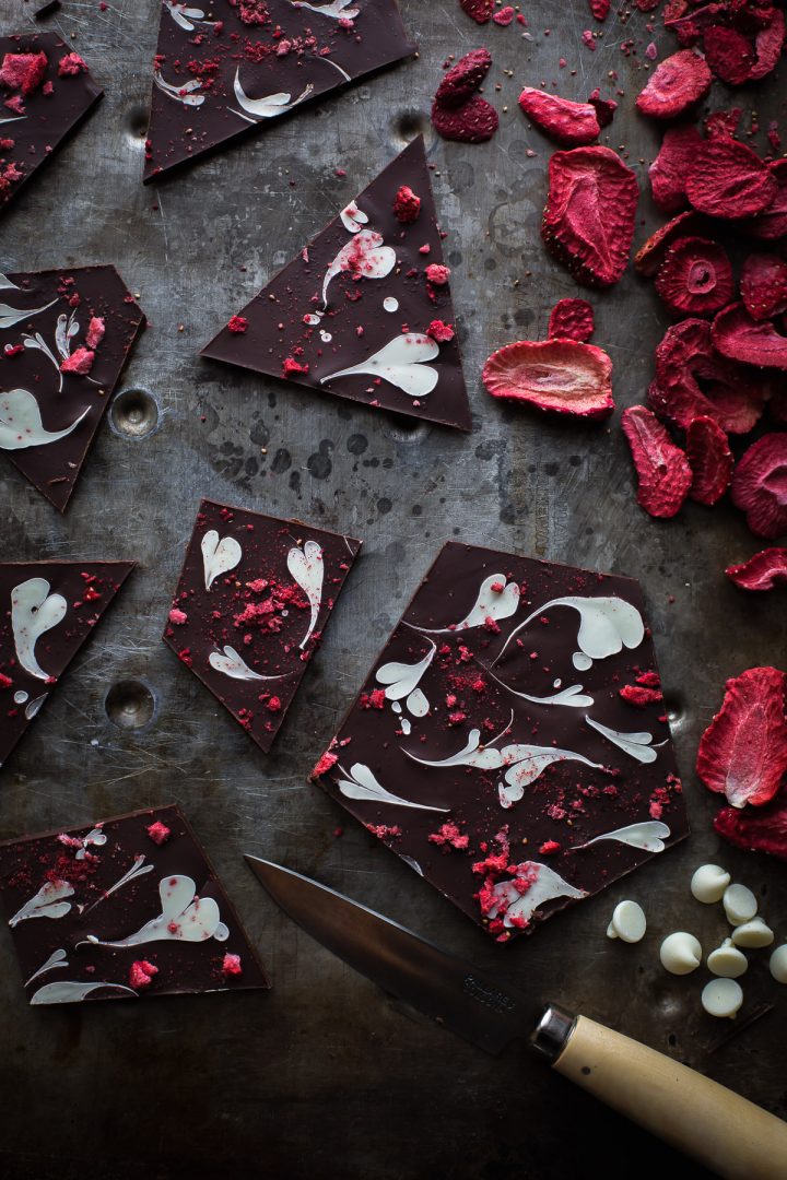 This Sweetheart Chocolate Bark could not be simpler to make. The heart swirls are so much fun! You'll love my easy oven method of melting chocolate! From @tasteLUVnourish